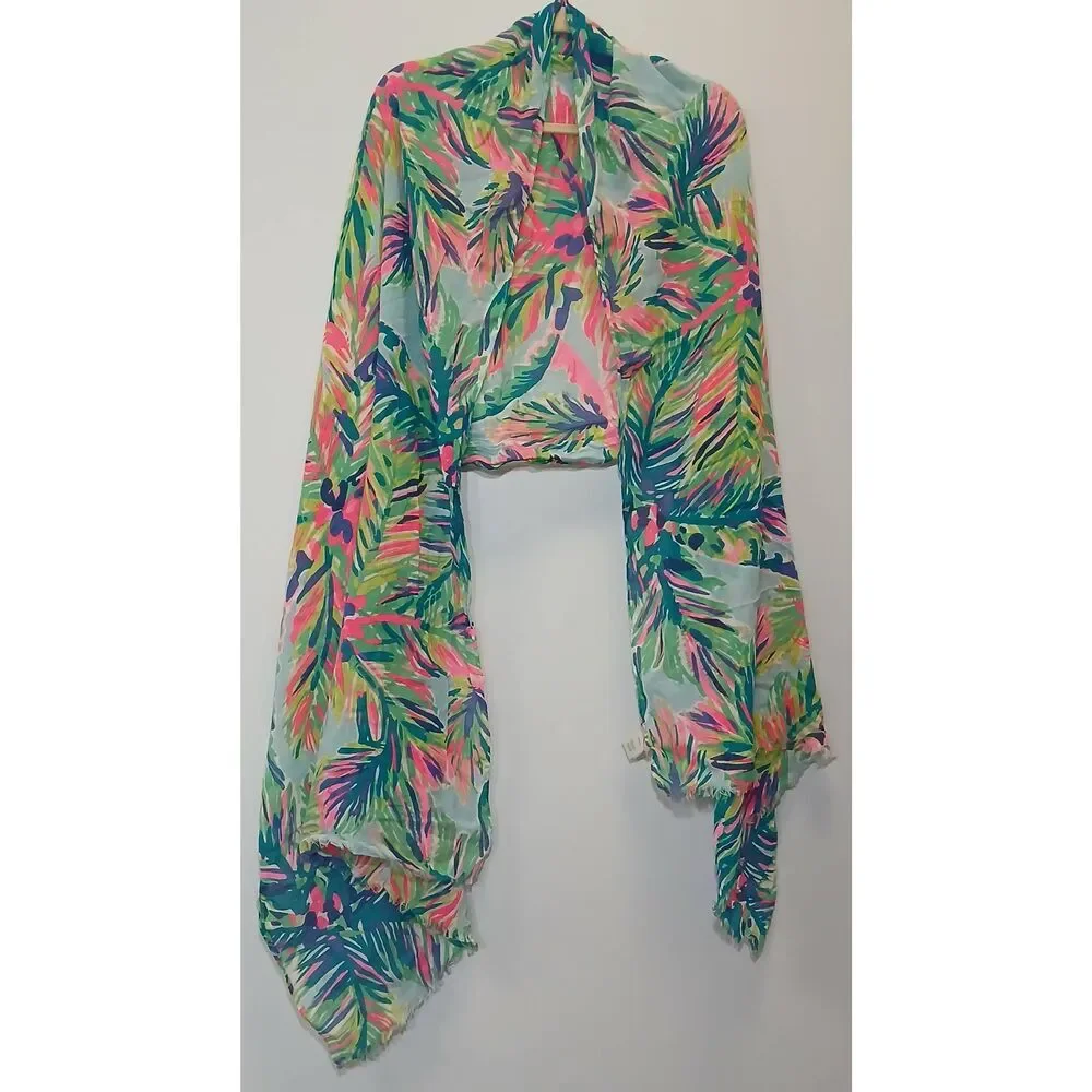 Lilly pulitzer womens long scarf lightweight green pink summer spring